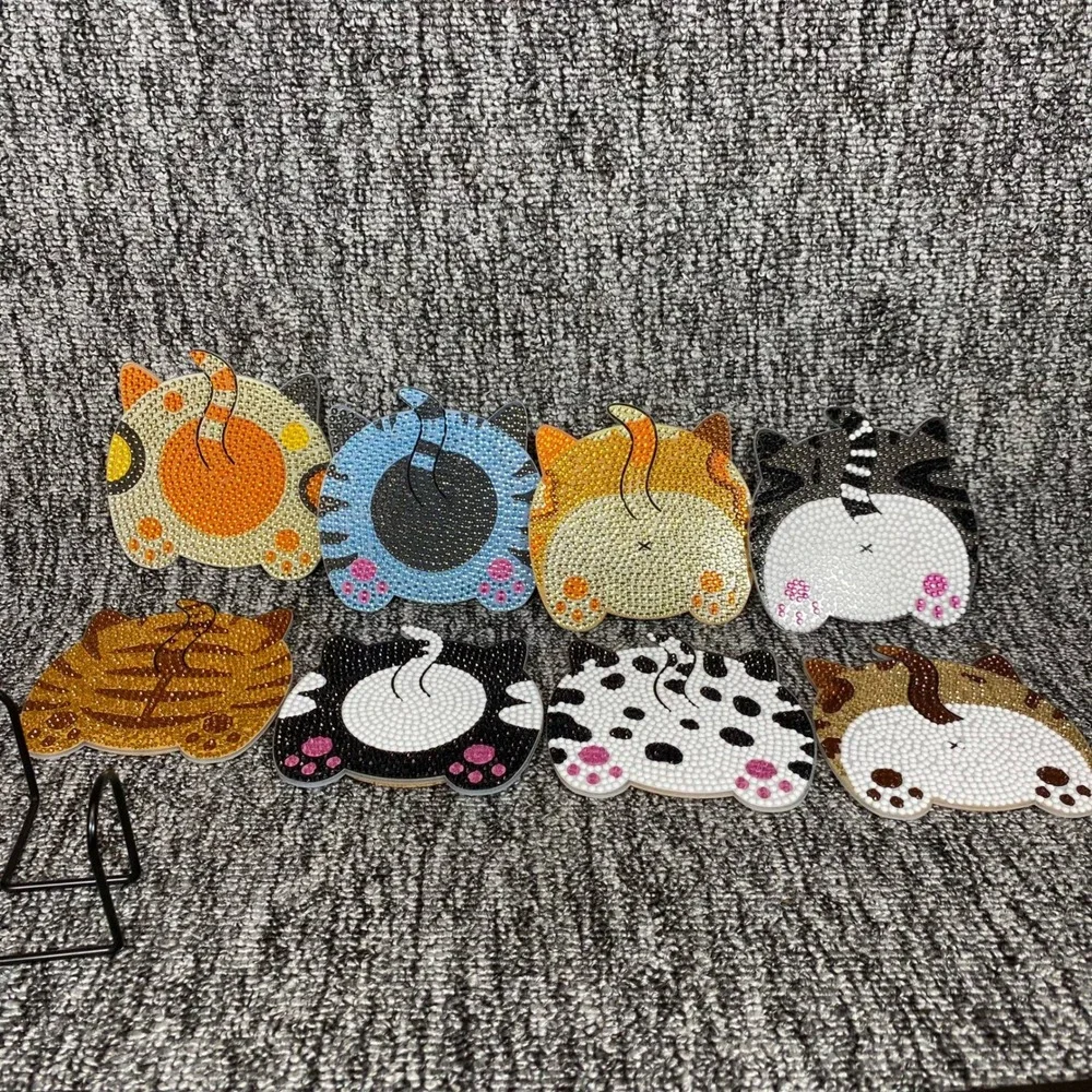 Unbranded Cat Butt Coaster Set 8pc Multicolor Rhinestone Diamond Art Home Decor